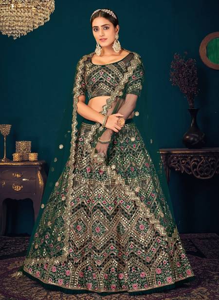 Dark Green Colour KF Guldasta 8 Heavy Wedding Wear Sequince with Embroidered Work Georgette Lehenga Collection 1814